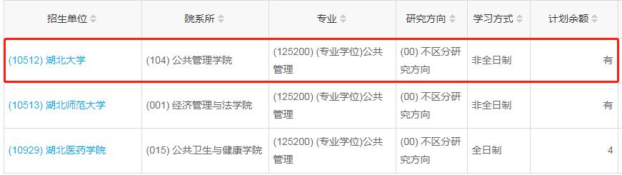 湖北大學2023年公共管理（MPA）少量調劑指標